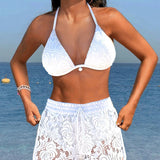 Bianca | Set bikini elegante in pizzo tinta unita