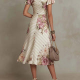 Dora | Abito midi vintage in raso a fiori