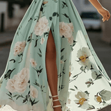 Gilda | Abito lungo in chiffon a fiori con spalle scoperte