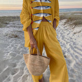 Vittoria | Completo camicia oversize con stampa oceano e pantaloni elasticizzati con tasche