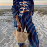 Vittoria | Completo camicia oversize con stampa oceano e pantaloni elasticizzati con tasche