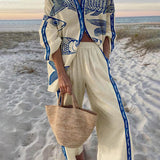 Vittoria | Completo camicia oversize con stampa oceano e pantaloni elasticizzati con tasche