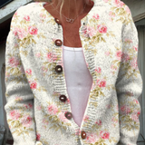 Loredana | Cardigan con stampa di fiori e foglie e bottoni