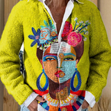 Rossana | Cardigan con stampa di ritratto dipinto e bottoni