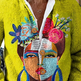 Rossana | Cardigan con stampa di ritratto dipinto e bottoni