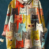 Rosanna | Blusa casual con stampa artistica di gatto