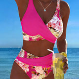Eleonora | Bikini con fantasia floreale a contrasto e spacco