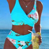 Eleonora | Bikini con fantasia floreale a contrasto e spacco
