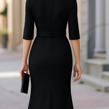 Cristina | Abito midi nero con cintura