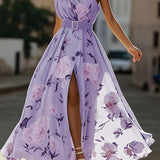 Gilda | Abito lungo in chiffon a fiori con spalle scoperte