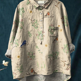 Giovanna | Camicia casual con stampa di rami e pettirossi