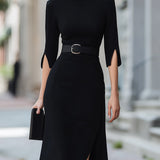 Cristina | Abito midi nero con cintura
