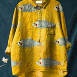 Marta | Maglietta casual vintage con stampa artistica di pesci