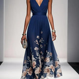 Lisa | Abito lungo in chiffon a fiori con scollo a V