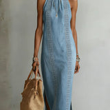 Fiorella | Abito in denim con pizzo rétro