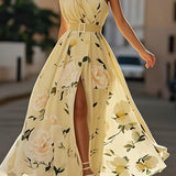 Gilda | Abito lungo in chiffon a fiori con spalle scoperte