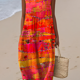 Sandra | Abito midi patchwork nei colori del tramonto