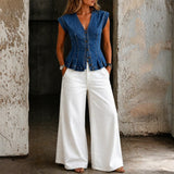 Emanuela | Top in denim con scollo a V