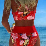 Eleonora | Bikini con fantasia floreale a contrasto e spacco