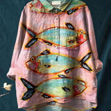 Gilda | T-shirt casual vintage con stampa artistica di pesci