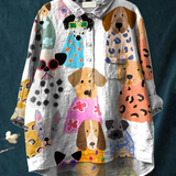 Mariella | Camicia casual con cane colorato in stile cartone animato