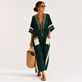 Nina | Caftano lungo verde con motivo etnico