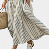 Orietta | Completo in lino di bambù con gonna midi a righe