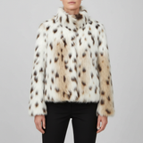 Delia | Giacca in pelliccia sintetica beige leopardata