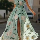 Gilda | Abito lungo in chiffon a fiori con spalle scoperte