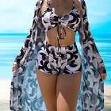 Elisa | Set bikini in tre pezzi con stampa