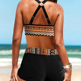 Mariella | Bikini a motivo geometrico con vita alta elastica