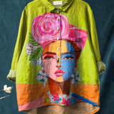 Lorella | T-shirt casual con ritratto di Frida in stile pittura a olio
