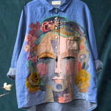 Lorella | T-shirt casual con ritratto di Frida in stile pittura a olio