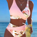 Eleonora | Bikini con fantasia floreale a contrasto e spacco
