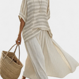Rosaria | Completo elegante in lino con blusa a righe