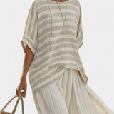 Rosaria | Completo elegante in lino con blusa a righe