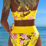 Eleonora | Bikini con fantasia floreale a contrasto e spacco