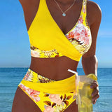 Eleonora | Bikini con fantasia floreale a contrasto e spacco