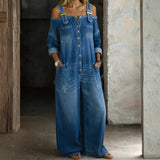 Annalisa | Tuta intera in denim con spalline e spalle scoperte