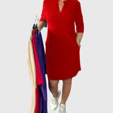 Camilla | Abito in tinta unita con scollo a V