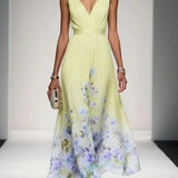 Lisa | Abito lungo in chiffon a fiori con scollo a V
