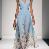 Lisa | Abito lungo in chiffon a fiori con scollo a V