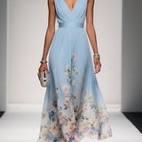 Lisa | Abito lungo in chiffon a fiori con scollo a V