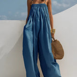 Nicole | Salopette in jeans a gamba larga