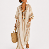 Dalia | Caftano lungo beige etnico
