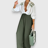 Mariasole | Completo bicolore con blusa a fiori e pantaloni ampi