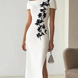 Martina | Abito midi chic a fiori con scollo a barchetta