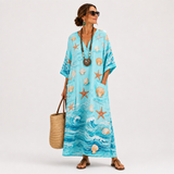 Luisa | Caftano lungo turchese e blu marino