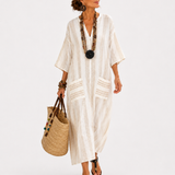Asia | Caftano lungo bianco a righe