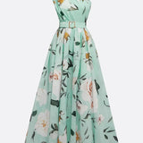 Gilda | Abito lungo in chiffon a fiori con spalle scoperte